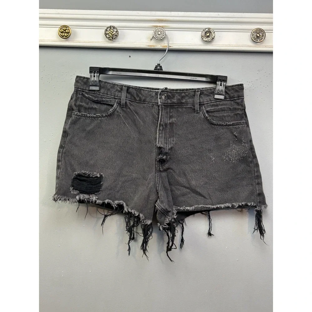 Wrangler Shorts Womens 12 Black Mid Rise Vintage Distressed Cutoff Raw Concert